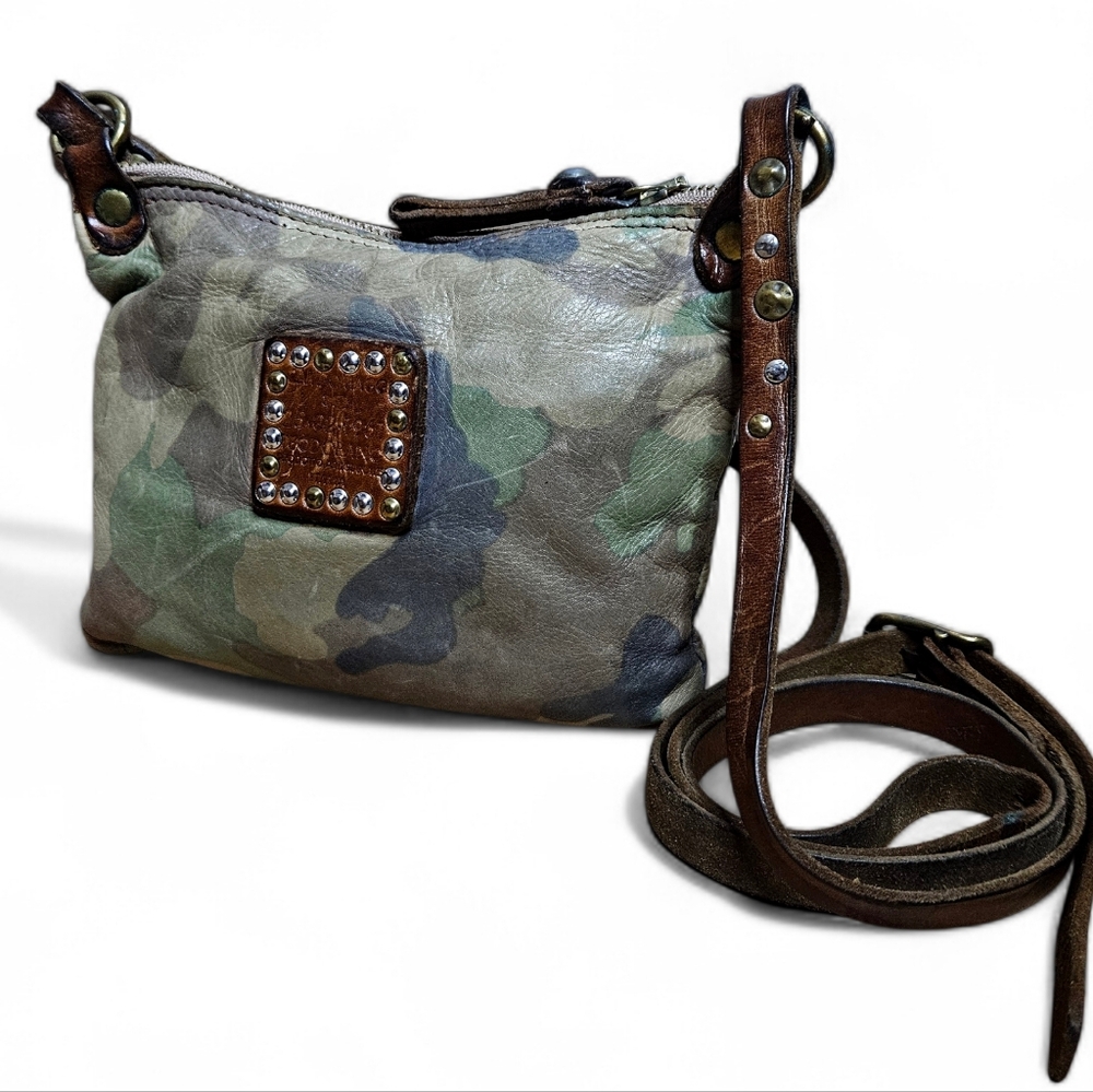 Campomaggi Camouflage Leather Crossbody in Green and Brown